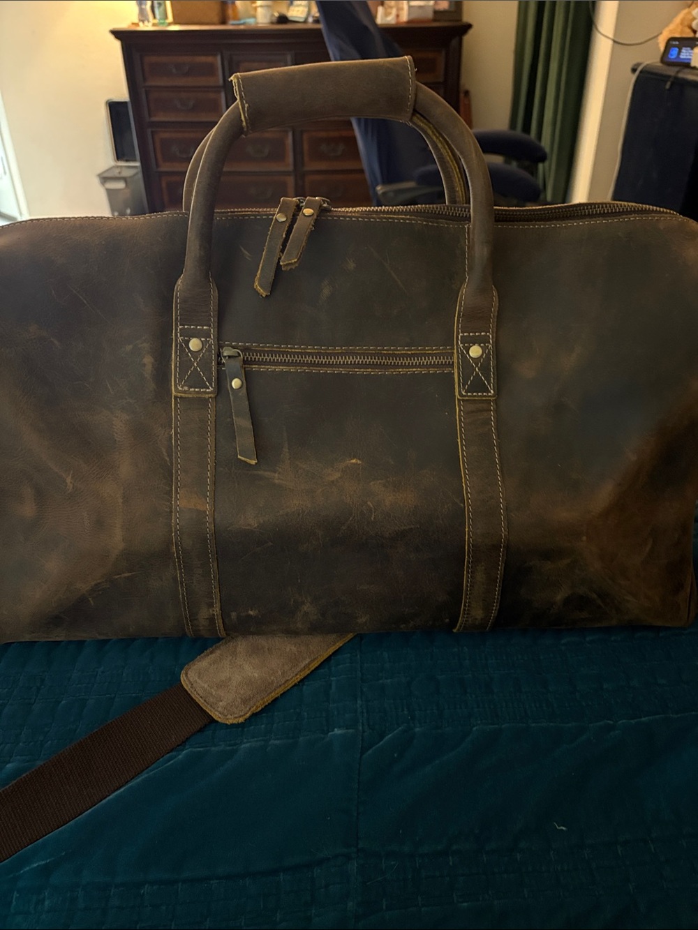 Like New KomalC full grain buffalo leather duffel bag